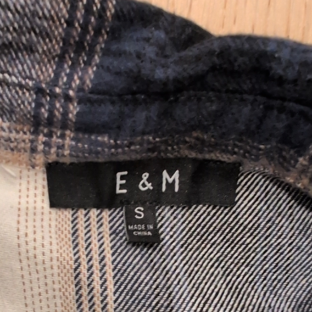 E&M Plaid FlannelButton-Down Shirt - Navy, White, Tan - Picture 2 of 3